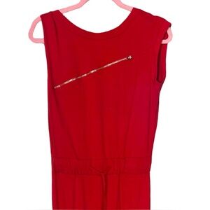 Y2K Red Jumpsuit With Edgy Gold Zipper Accents Cut Out Knees Size Small